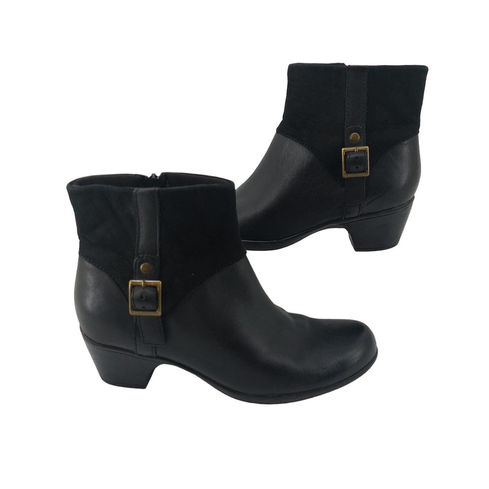 Clark's Black Ankle Boots with Buckle Detail - Women